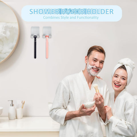 VIS'V Shower Wall Adhesive Razor Holder for His and Hers, Silver, 2 Pcs