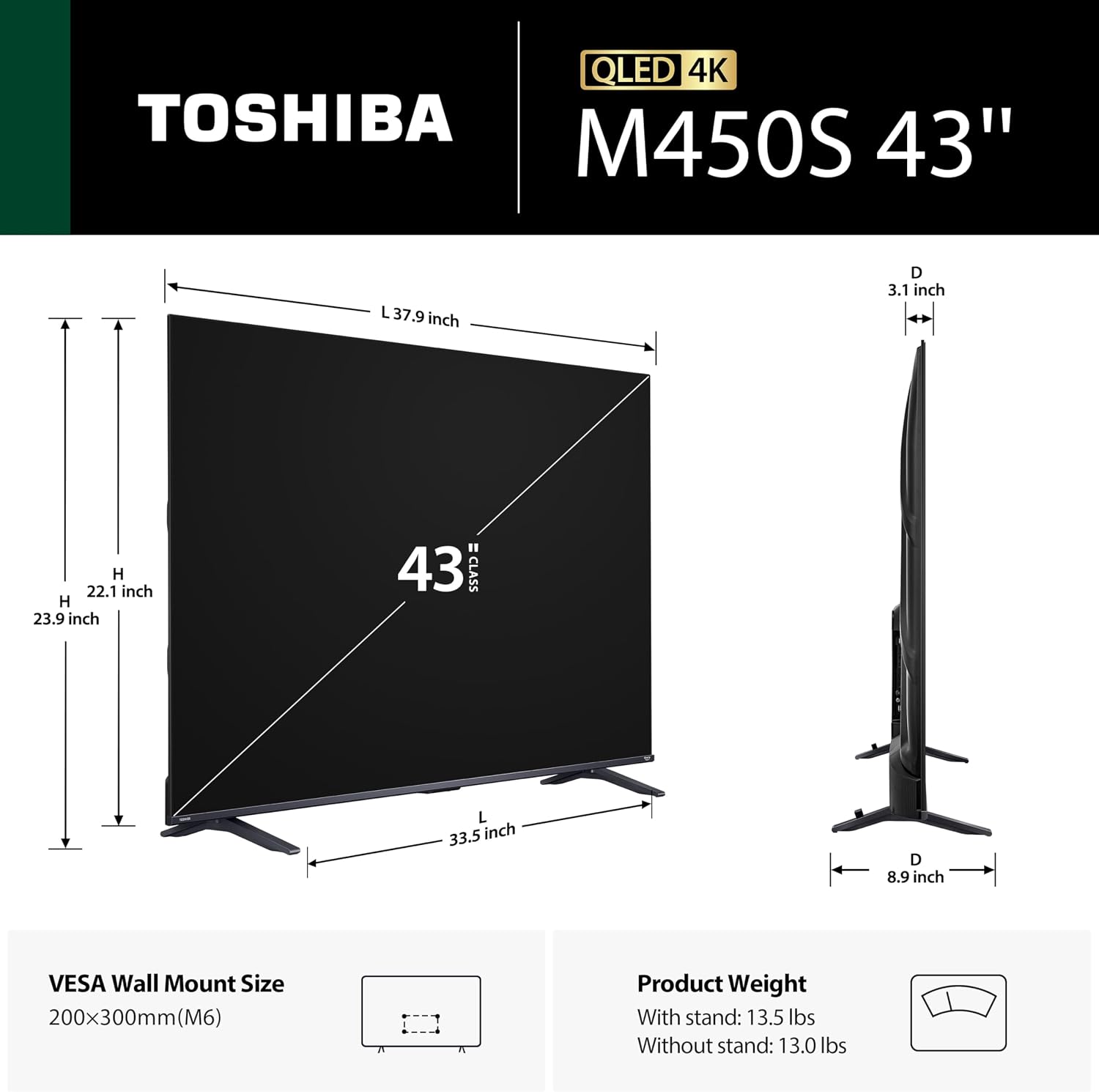 TOSHIBA 43" Class M450 Series QLED 4K UHD Smart Fire TV, Voice Remote with Alexa, Stream Live TV Without Cable