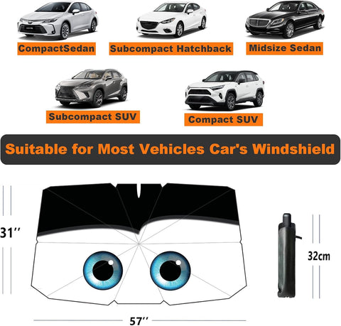 Windshield Sun Shade Umbrella for Car Front Window Sun Visor for Windshield Car Summer Accessories Protect Interior from UV Rays & Heat for Sedan, Compact SUV, Hatchbacks 57"*31"