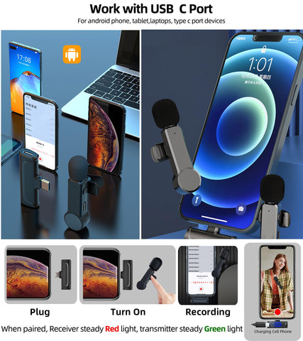NPTCL 2 Pack Lavalier Microphone USB C Wireless Lav Mic for Android Phone Noise Canceling Mini Lapel Mic Type C for iPhone 15/16 (USB-C) Video Recording Vlog