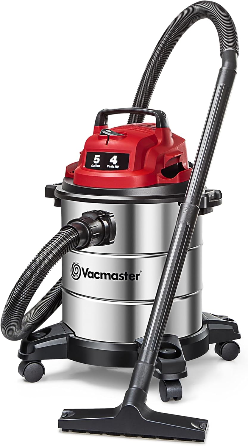 Vacmaster VOC508S 1101 5-Gal 4 Peak HP Stainless Steel Wet/Dry Vac Red