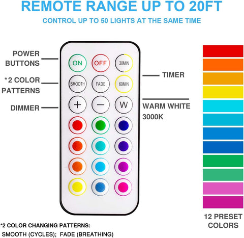 BLS LED Puck Lights with Remote Control, Wireless Under Cabinet & Closet Lighting, RGB 13 Color Changing Lights with Dimmer, Timer & AA Battery Operated, Push, Touch, Stick on for Night, Black, 6 Pack