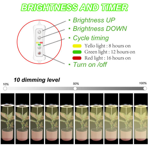 yadoker Plant Grow Light, LED Growing Light Full Spectrum for Indoor Plants,Height Adjustable, Automatic Timer, 5V Low Safe Voltage,Idea for Small Plant Light