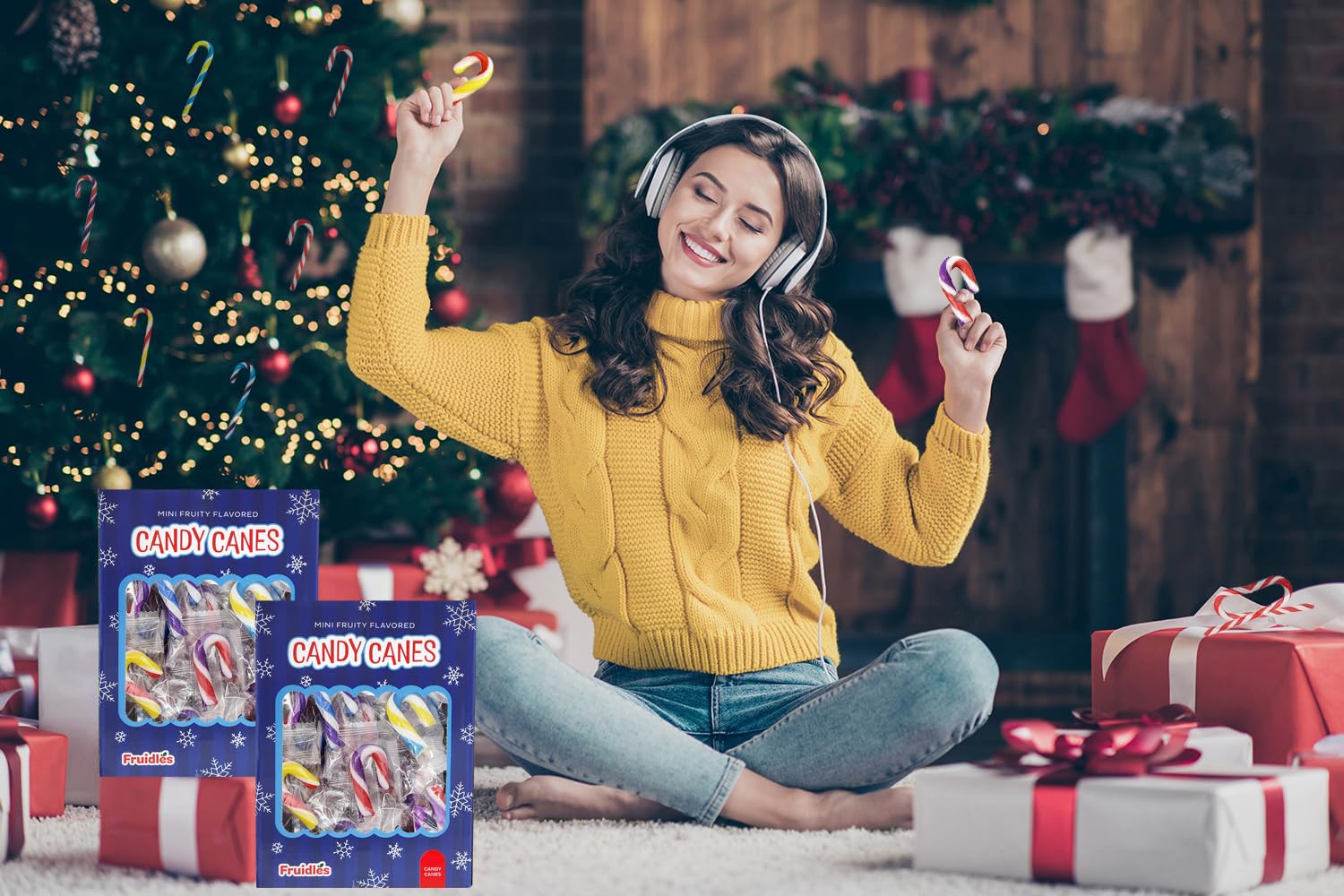 Fruidles 50-Pack Christmas Candy Canes Mini's Suckers, Multicolored Fruity Flavor, Individually Wrapped, 2" Inch, Net WT 4.42oz (125g)