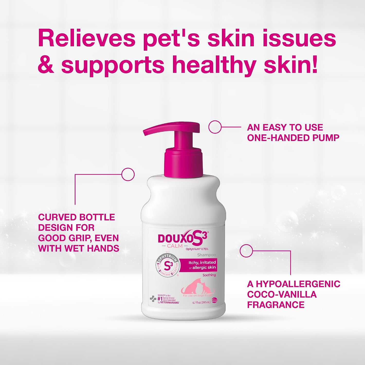 Douxo S3 Calm Dog Shampoo for Itchy Skin Relief, Dog Shampoo for Allergies and Itching, Soothes Itchy, Irritated or Allergic Skin For Dogs and Cats, 6.7 fl oz