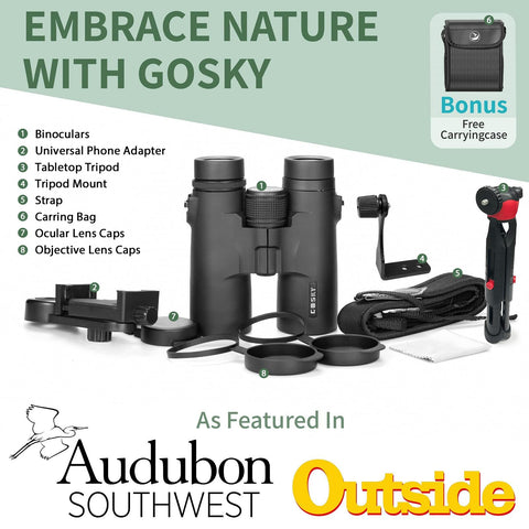 Gosky 8x42 Roof Prism Binoculars for Adults, HD Professional Binoculars for Bird Watching Travel Stargazing Hunting Concerts Sports-BAK4 Prism FMC Lens-with Phone Mount Tripod Strap Carrying Bag