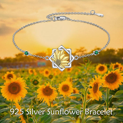 AXELUNA Sunflower Bracelet Sterling Silver Sunflower Anklet Jewelry Gifts for Women