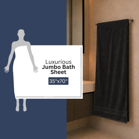 Bulk 8-Pack Commercial Jumbo Bath Sheets, 35" x 70", 600 GSM, Black
