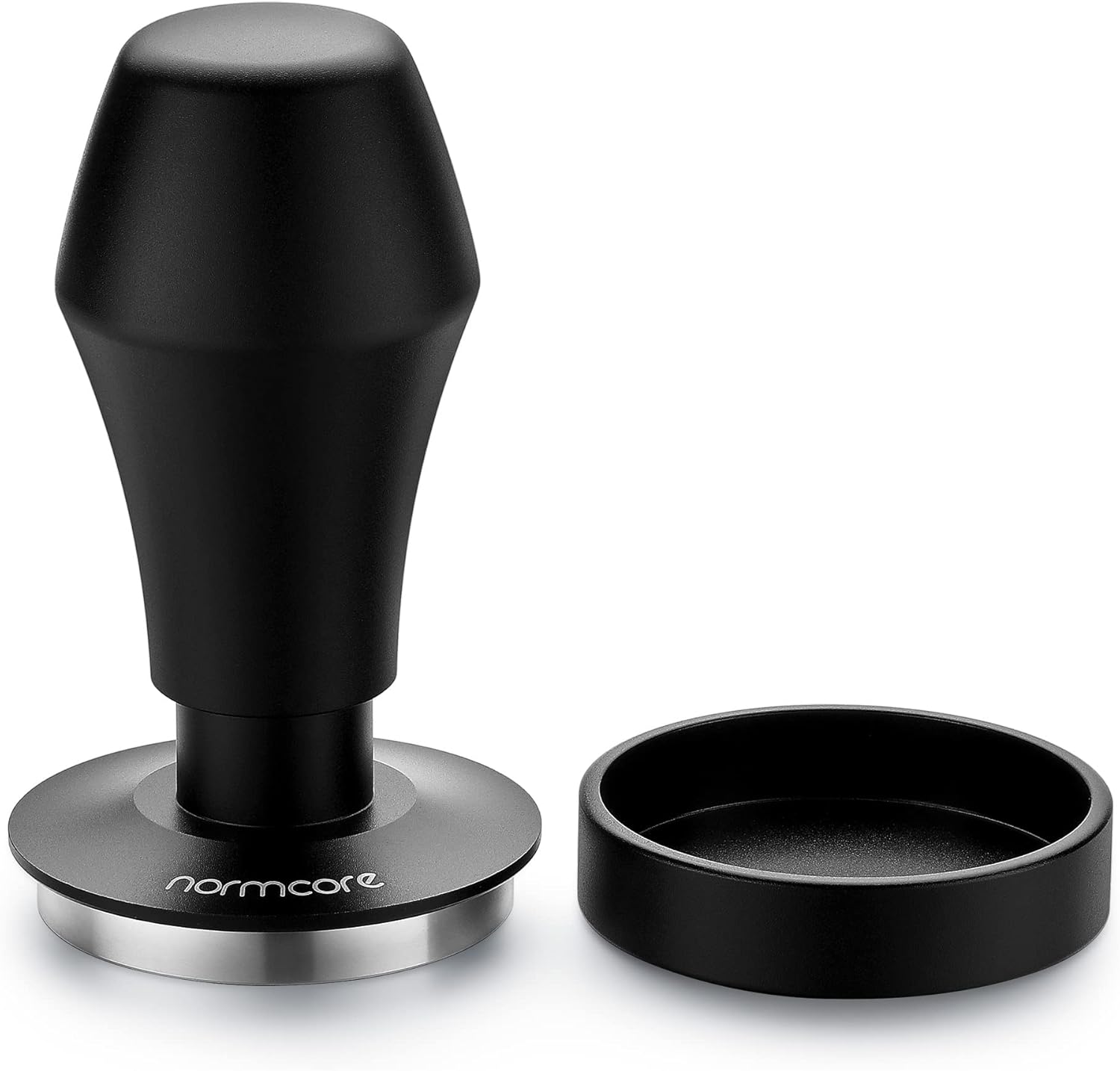 Normcore V4 Coffee Tamper 53.3mm - Spring-Loaded Tamper - Barista Espresso Tamper with 15lb / 25lb / 30lbs Replacement Springs - Anodized Aluminum Handle and Stand - Flat Base, Black