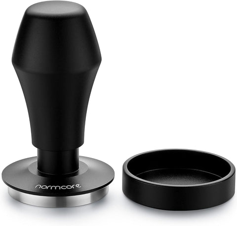 Normcore V4 Coffee Tamper 53.3mm - Spring-Loaded Tamper - Barista Espresso Tamper with 15lb / 25lb / 30lbs Replacement Springs - Anodized Aluminum Handle and Stand - Flat Base, Black