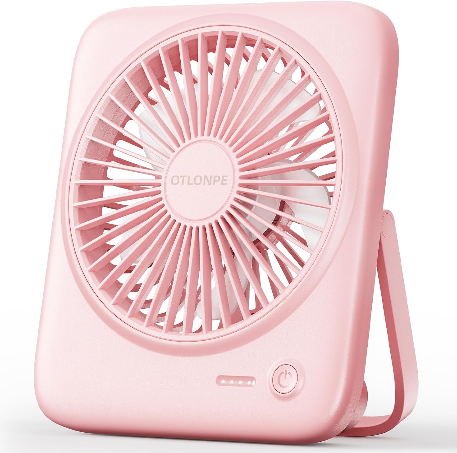 Otlonpe Personal Portable Desk Fan, 4000mAh Small Rechargeable Portable Fan Battery Operated & USB Powered for Travel Sleeping Bedroom Office Home Table, Cordless, Quiet, 4-Speed, 6.5 Inch (Pink)