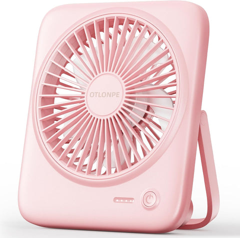 Otlonpe Personal Portable Desk Fan, 4000mAh Small Rechargeable Portable Fan Battery Operated & USB Powered for Travel Sleeping Bedroom Office Home Table, Cordless, Quiet, 4-Speed, 6.5 Inch (Pink)