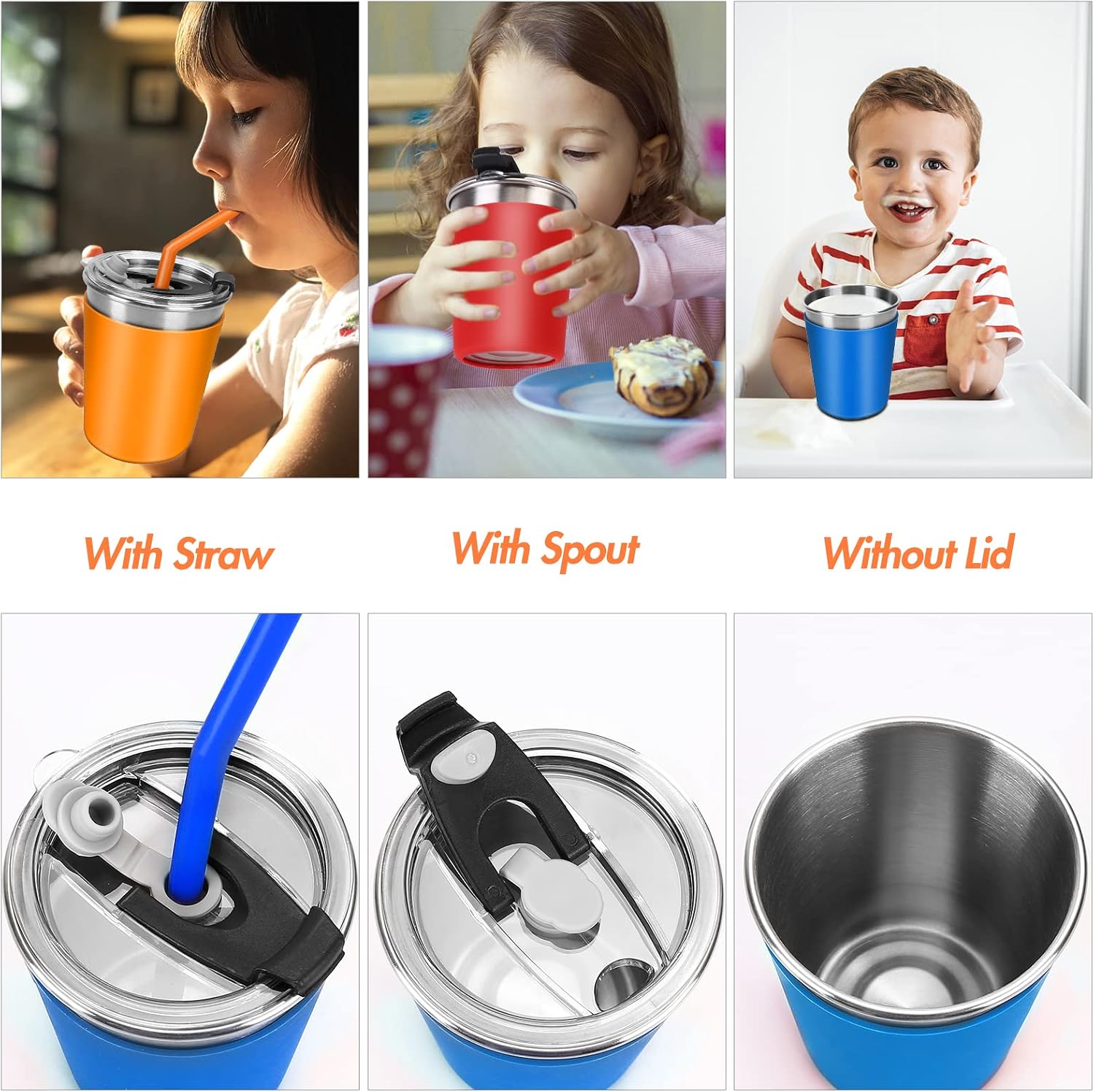 Kids Cups with Lids and Straws, 5 Pack 12oz Spill Proof Straw Cups