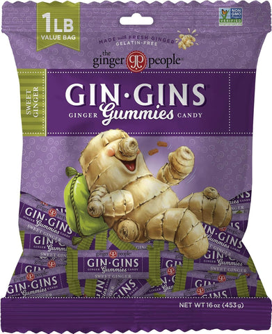 GIN GINS Sweet Ginger Gummies Made w/Fresh Ginger 1lb 2Pk