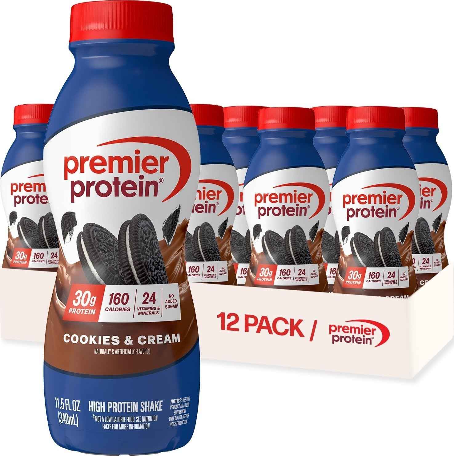 Premier Protein 30g High Protein Shake, Cookies & Cream, 12 Pack