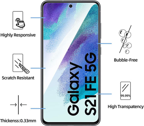 NEW'C 3 Pack Designed for Samsung Galaxy S21 FE 5G Screen Protector Tempered Glass,Case Friendly Scratch-proof, Bubble Free, Ultra Resistant