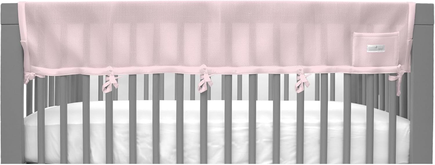 BreathableBaby Breathable Mesh RailGuard Teething Cover — 51” Long Panel (1) — Fits Most Full-Size and Does Not Fit Mini Cribs — Use with Coordinating Short Panels - Light Pink