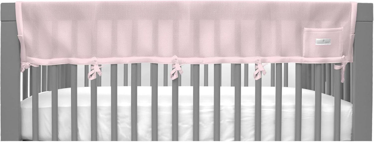 BreathableBaby Breathable Mesh RailGuard Teething Cover — 51” Long Panel (1) — Fits Most Full-Size and Does Not Fit Mini Cribs — Use with Coordinating Short Panels - Light Pink
