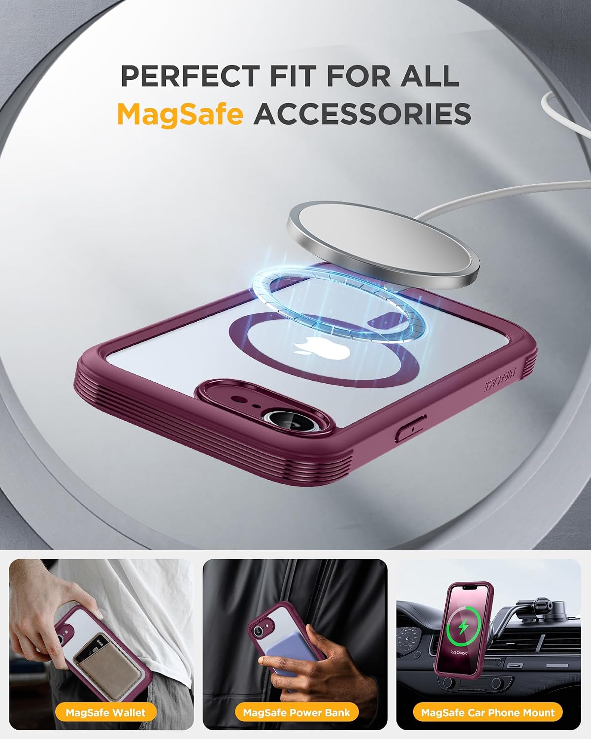 miracase for Phone 17e Case & iPhone 16e Case, Full-Body Phone with Built-in Glass Screen Protector, [Magnetic with MagSafe] Military Drop Proof 17 E/ 16 E Cover Bumper 6.1 inch, Plum