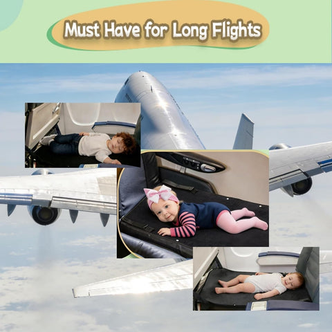 Black Toddler Airplane Bed, Portable Airplane Seat Extender Travel Bed for Kids, Soft Baby Plane Travel Essentials for Flying, Toddlers Long Flight Must Haves Footrest
