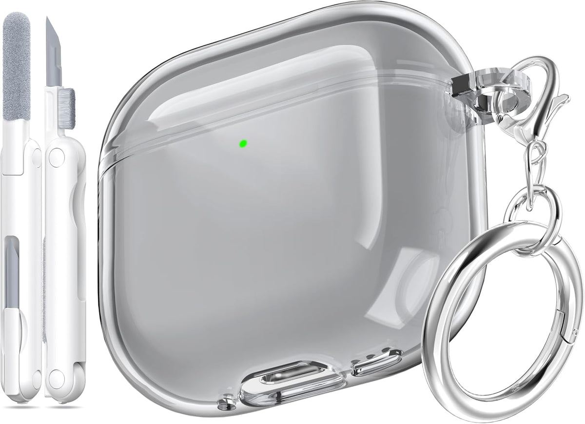 for AirPods 4th Generation Case Cover 2024, Military-Grade Shockproof, Soft TPU Highly Transparent Anti-Yellowing for AirPods 4 Case with Cleaning Kit & Cute Round Buckle, Clear Black