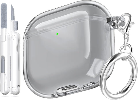 for AirPods 4th Generation Case Cover 2024, Military-Grade Shockproof, Soft TPU Highly Transparent Anti-Yellowing for AirPods 4 Case with Cleaning Kit & Cute Round Buckle, Clear Black