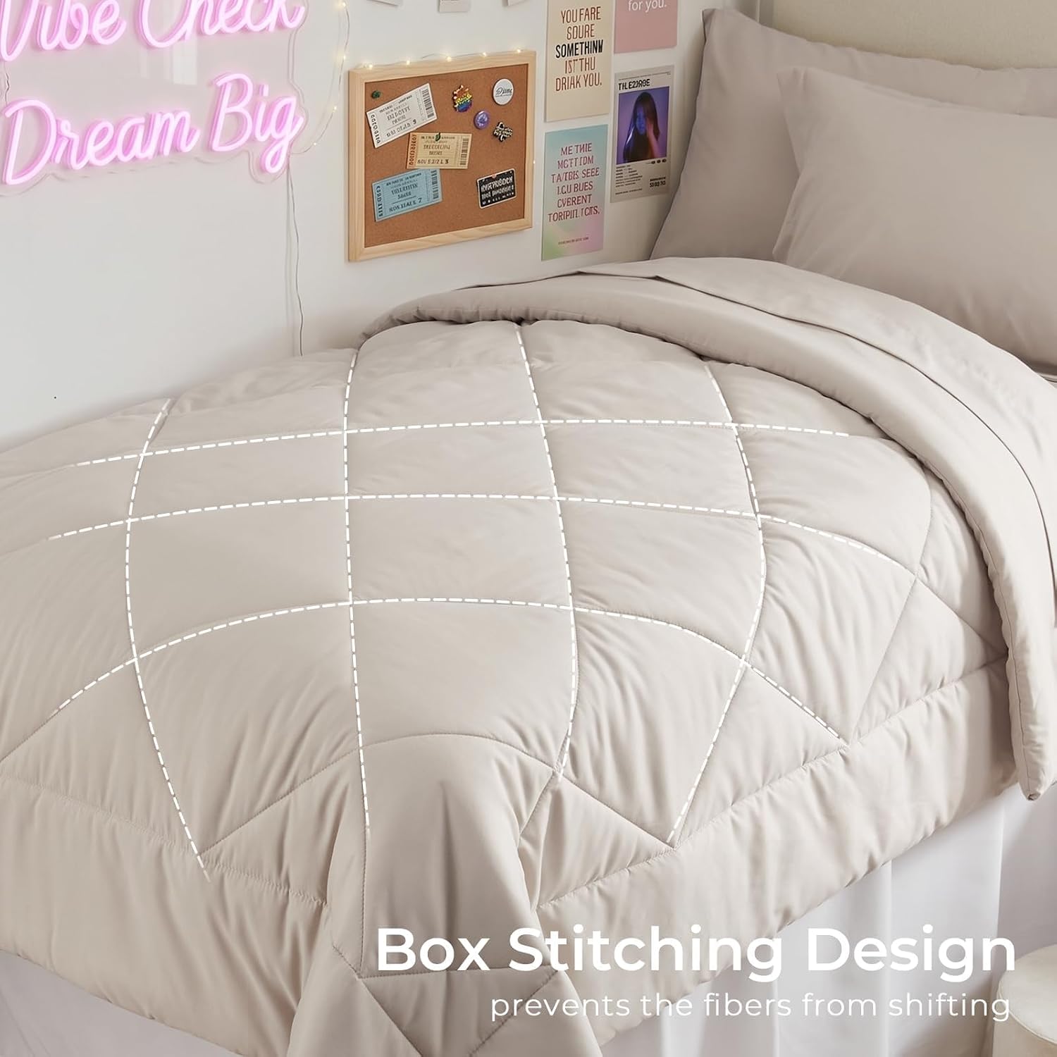 HEVUMYI 5-Piece Twin XL Comforter Set, Beige Bed in a Bag