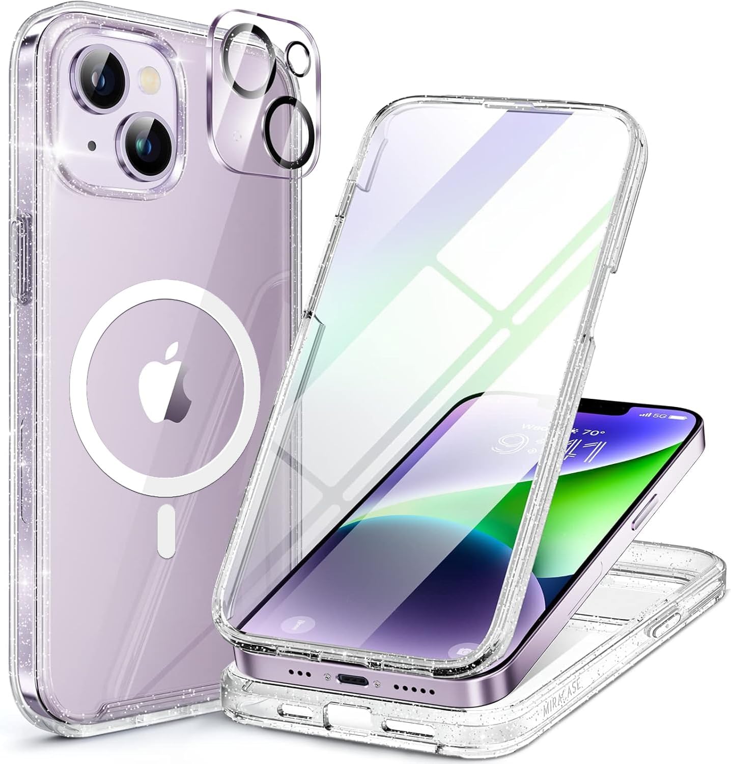 Miracase for iPhone 14 Case,Full-Body Bumper &Screen Protector,ClearGlitter