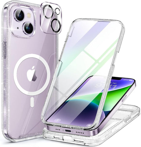 Miracase for iPhone 14 Case,Full-Body Bumper &Screen Protector,ClearGlitter