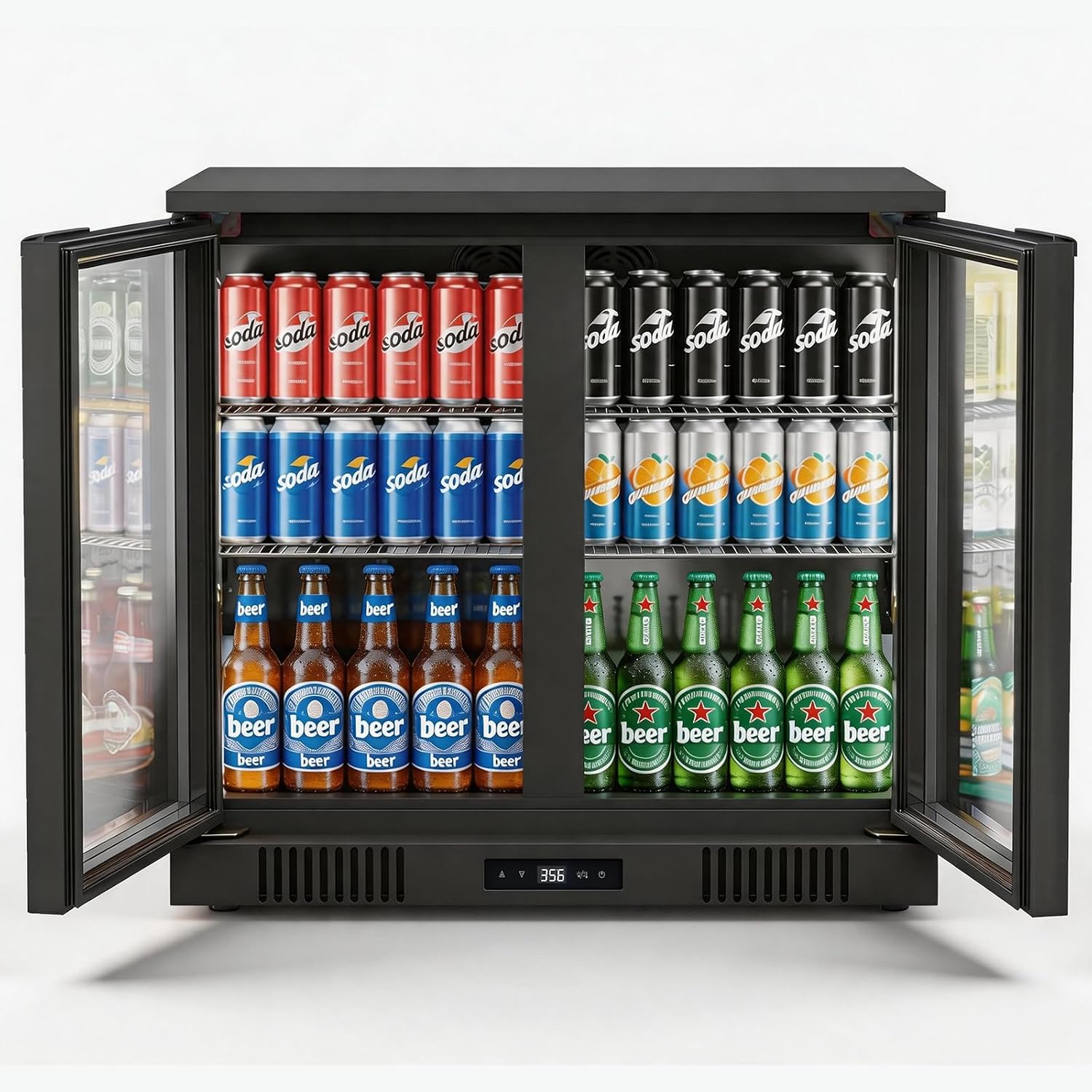 Malphi 36 Inch Back Bar Cooler 2 Door 216 Can Black