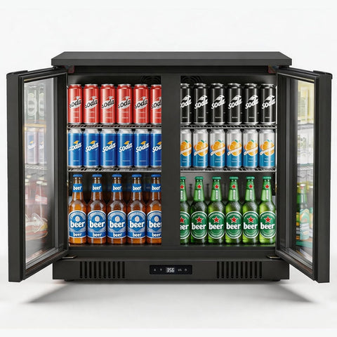 Malphi 36 Inch Back Bar Cooler 2 Door 216 Can Black