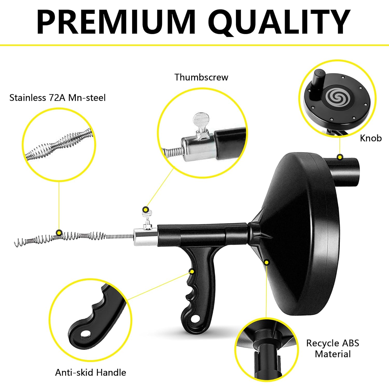 Drain Auger 25 Ft with Gloves, Heavy Duty Plumbing Snake Drain Clog Remover