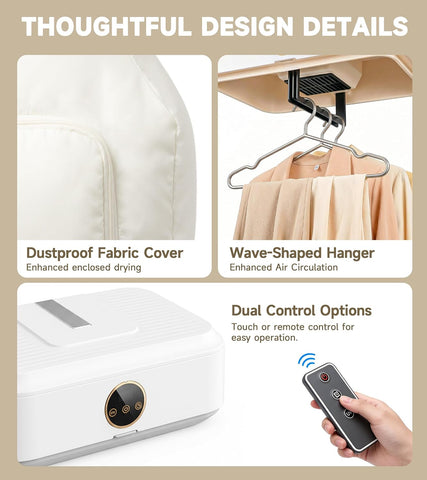 Portable Clothes Dryer, 600W Fast Drying Mini Dryer for Apartments, apartmen,Travel and RV, Compact Quiet Machine with Remote Control, 3 Timer Settings and Foldable Dry Bag