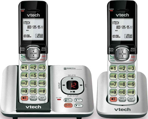 VTech CS6529-2 2-Handset Cordless Phone, Silver/Black | Answering Machine, Caller ID/Call Waiting, DECT 6.0, Handset Speakerphone