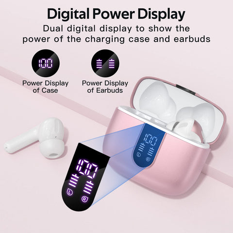 TAGRY Bluetooth Headphones True Wireless Earbuds 60H Playback LED Power Display Earphones with Wireless Charging Case IPX5 Waterproof in-Ear Earbuds with Mic for Smart Phone Laptop TV Computer Sports