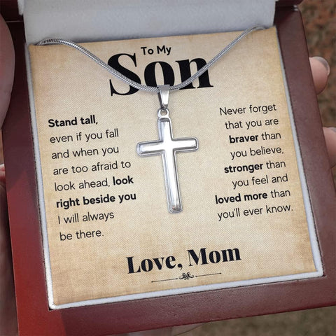FG Mall To My Son From Mom and Dad, Mother and Son Necklace, Birthday Gift For Graduation, Christmas Faith Cross Necklace Present