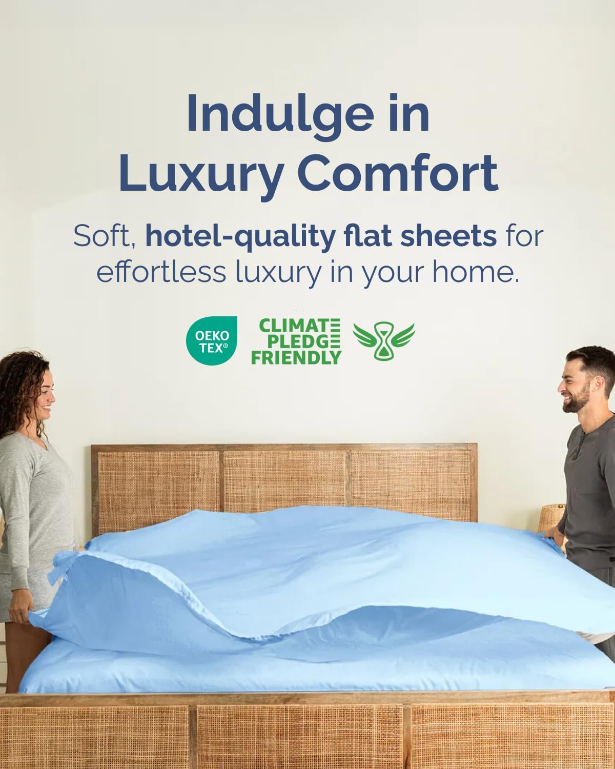 Queen Flat Sheet - Single Top Flat Sheet Only - Soft & Cooling - Light Blue