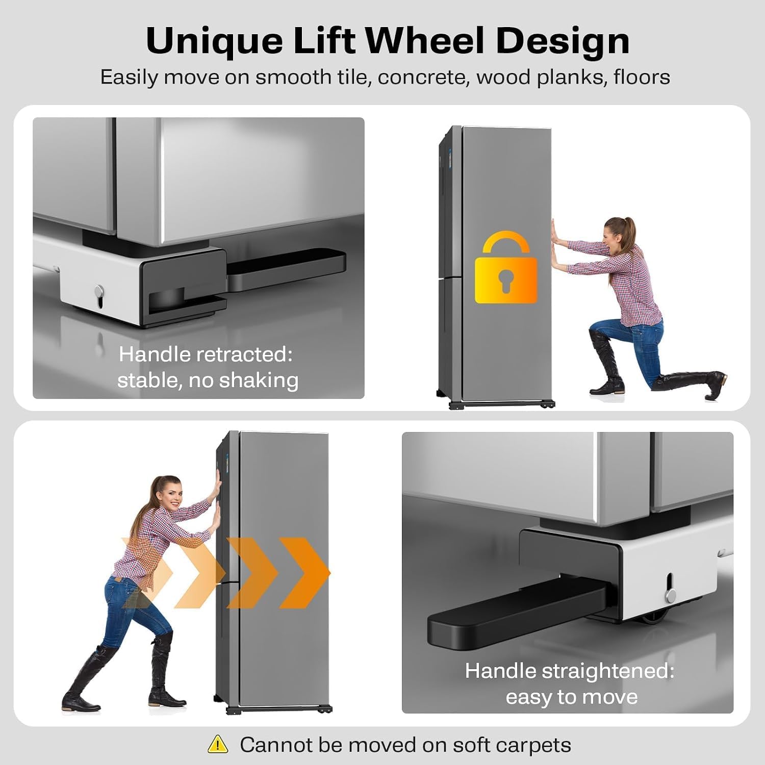 Appliance Rollers Heavy Duty,Newest Extendable Appliance Sliders,Liftable Washing Machine Base,Easily Move Washer and Dryer Machines,Refrigerators,Furniture-White