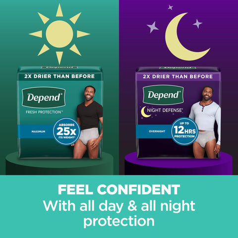 Depend Fresh Protection Adult Incontinence Underwear for Men, Disposable, Maximum, Large, Grey, 72 Count (2 Packs of 36), Packaging May Vary