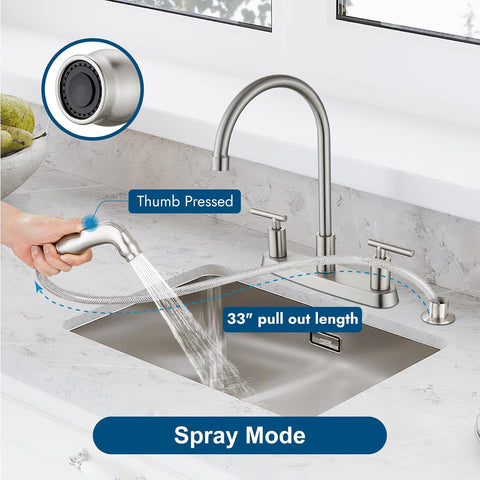 2-Handle Kitchen Faucet with Sprayer 4 Hole, Brushed Nickel