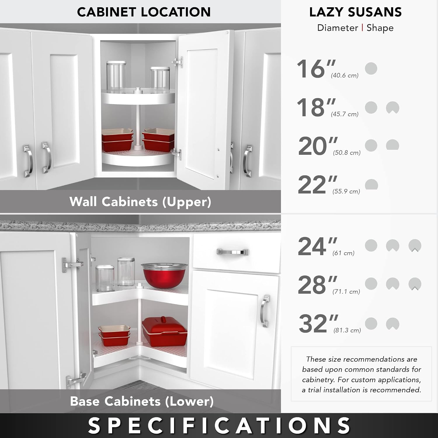 Rev-A-Shelf 2 Tier Pie-Cut Plastic Lazy Susan for Corner Base Cabinets, 24"