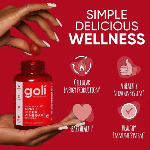 Goli Apple Cider Vinegar Gummies - Worlds First ACV Gummy with Vitamin B12, Beetroot & Pomegranate - Vegan, Non-GMO, Gluten-Free, 180 Count (3 Pack)