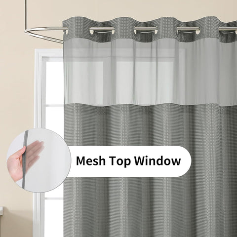 Colorful Star Waffle Weave No Hook Shower Curtain Set, 72 x 75 Inch, Grey