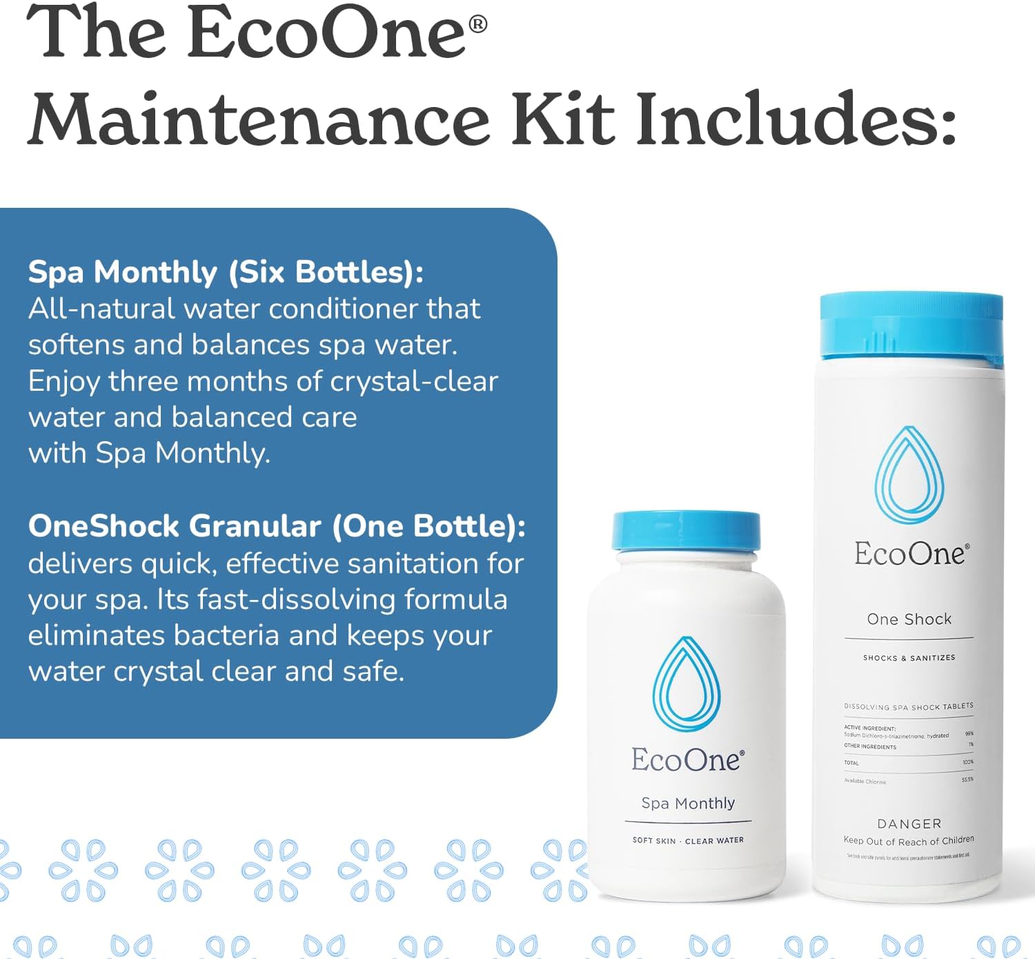 EcoOne Hot Tub Chemical Maintenance & Supply Kit | Spa Shock & Conditioner Kit | Contains Oneshock Chlorine Granular & SPA Monthly Conditioner | 6 Month Supply
