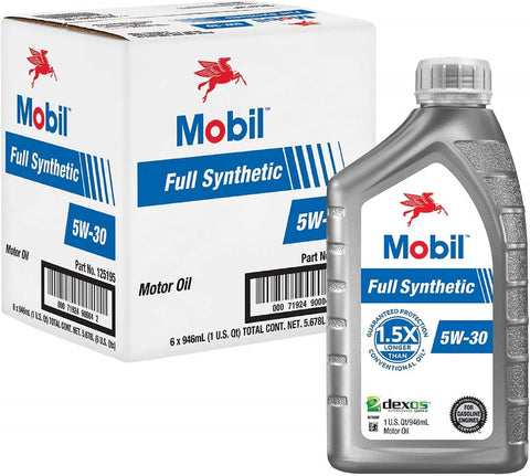 Mobil Full Synthetic Motor Oil 5W-30, 1 Quart (Pack of 6)