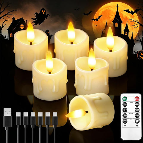 6 Pack Small Rechargeable Flameless Candles with Remote Timer