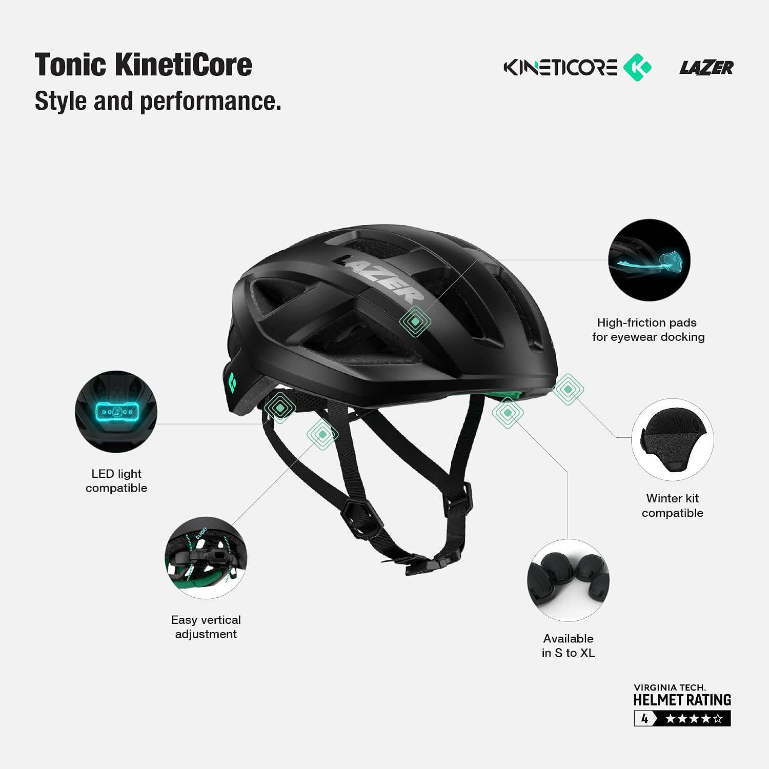LAZER Tonic KinetiCore Bike Helmet, Lightweight Bicycling Gear for Adults, Men & Women’s Cycling Head Gear