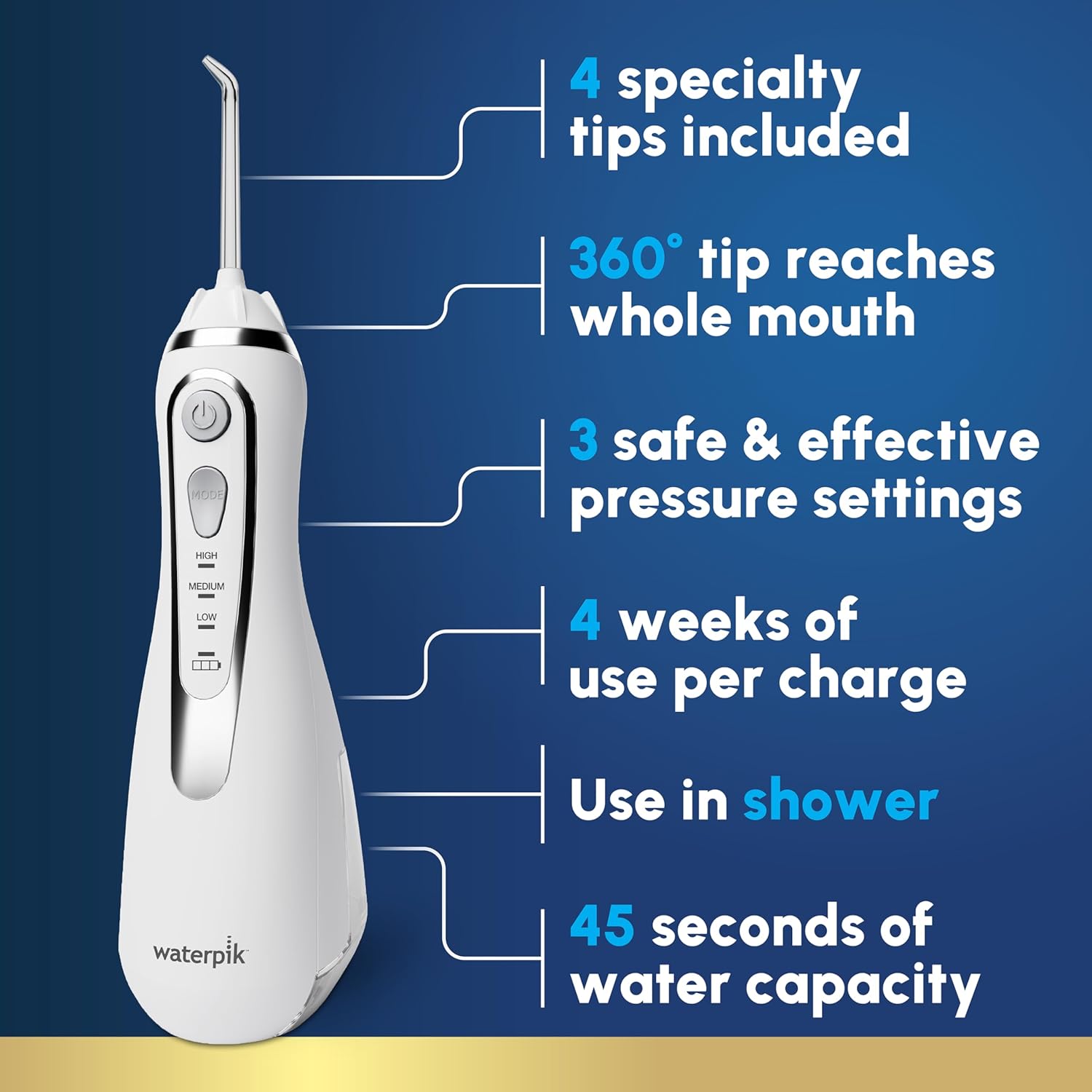 Waterpik Cordless Advanced Portable Water Flosser, Rechargeable, White
