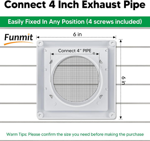 4 Inch Outdoor Dryer Vent Cover Louvered with Screen for Exterior Wall