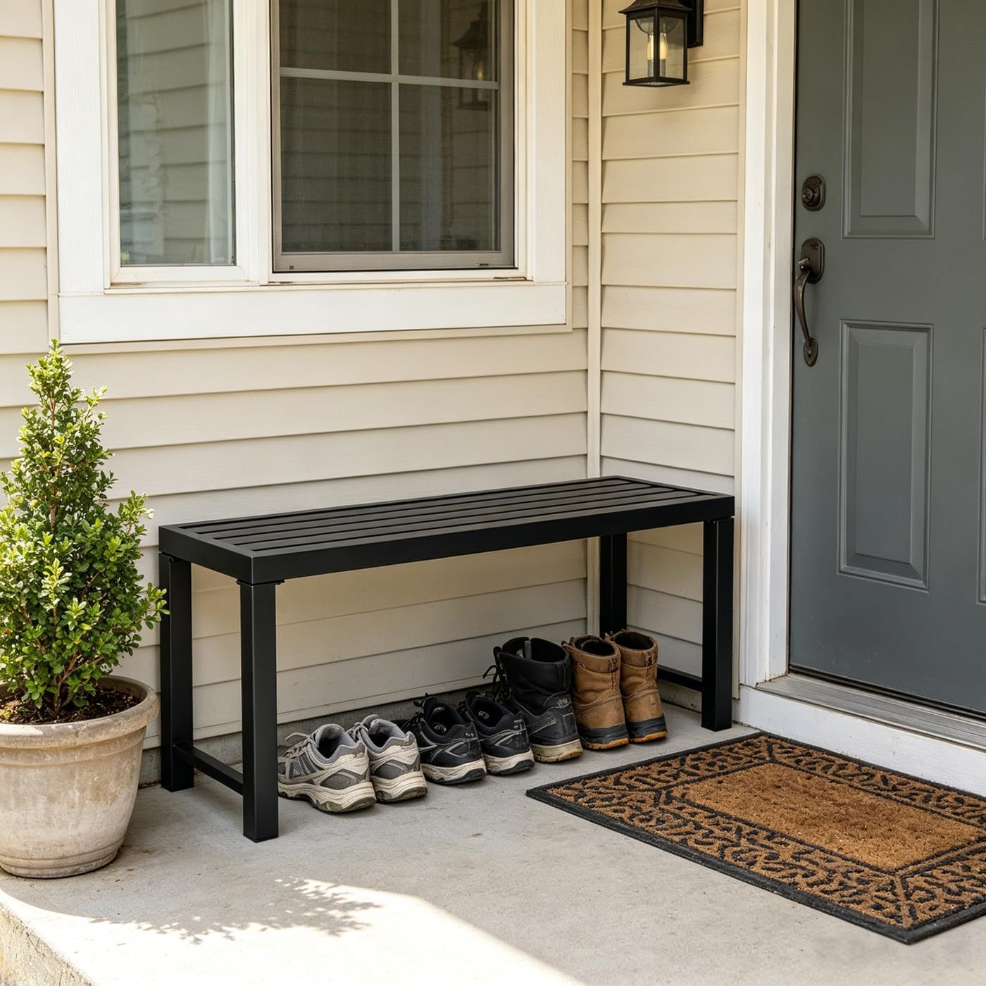 Black Outdoor Bench, Outdoor Metal Backless Bench, 46" Patio Garden Bench for Outdoor, All Wheather Outdoor Bench for Garden, Backyard, Porch, Black